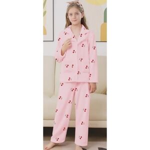 Fuzzy Cherry Print Pj Set Pink Size L (14/16)